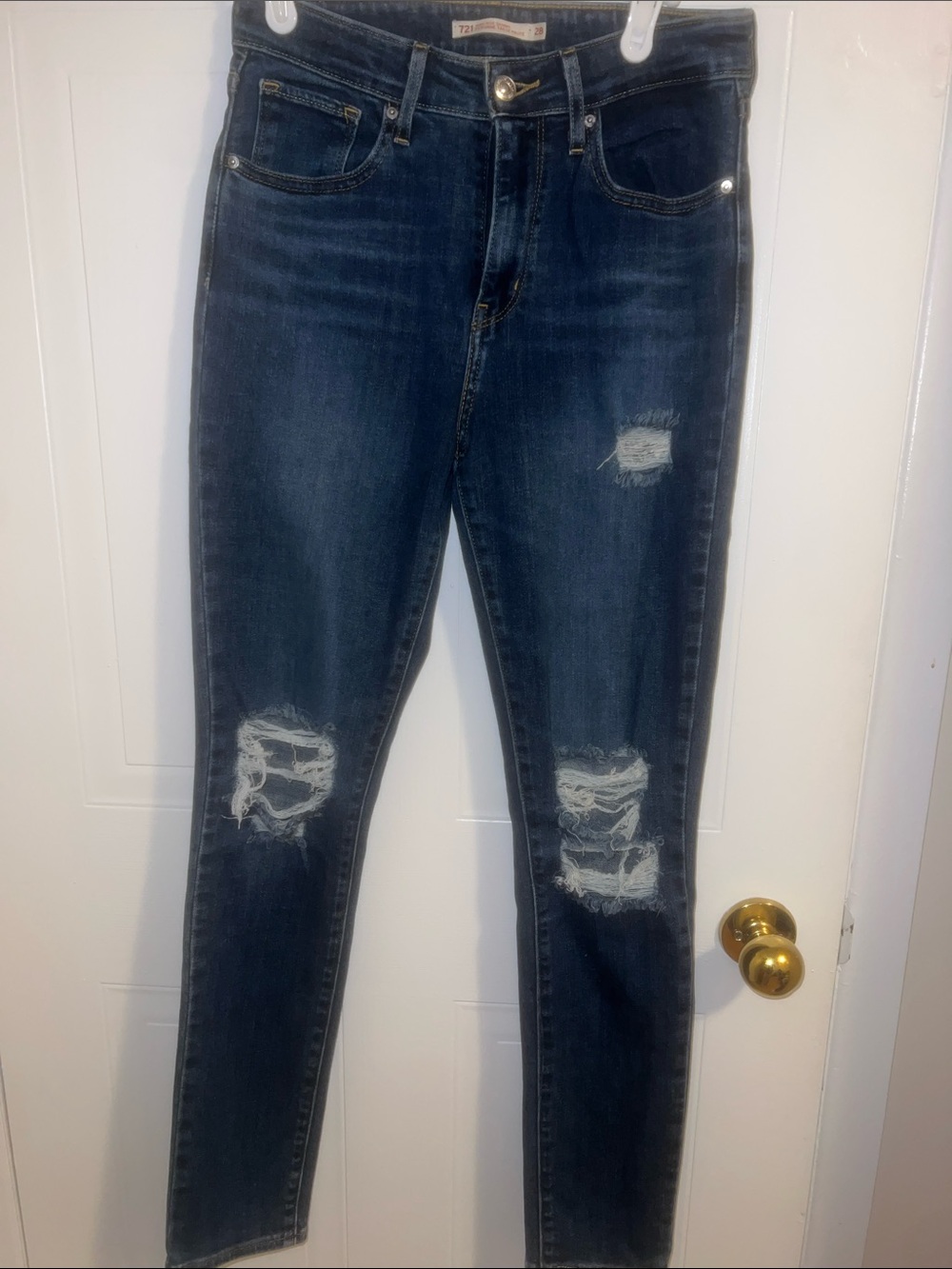 Levi's Dark Blue High Rise Distressed Jeans